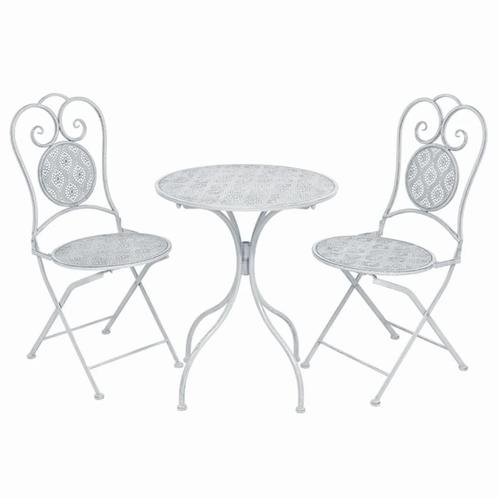 vidaXL 3-delige Bistroset staal grijswit, Tuin en Terras, Tuinsets en Loungesets, Nieuw, Verzenden