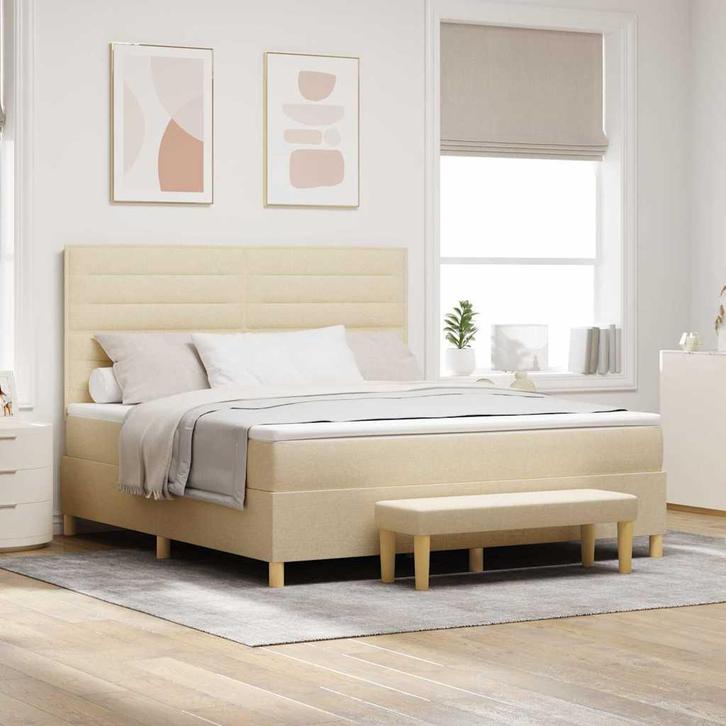 vidaXL Boxspring bed met matras met hoofdeinde Crème 180 x, Huis en Inrichting, Slaapkamer | Bedden, Nieuw, Verzenden