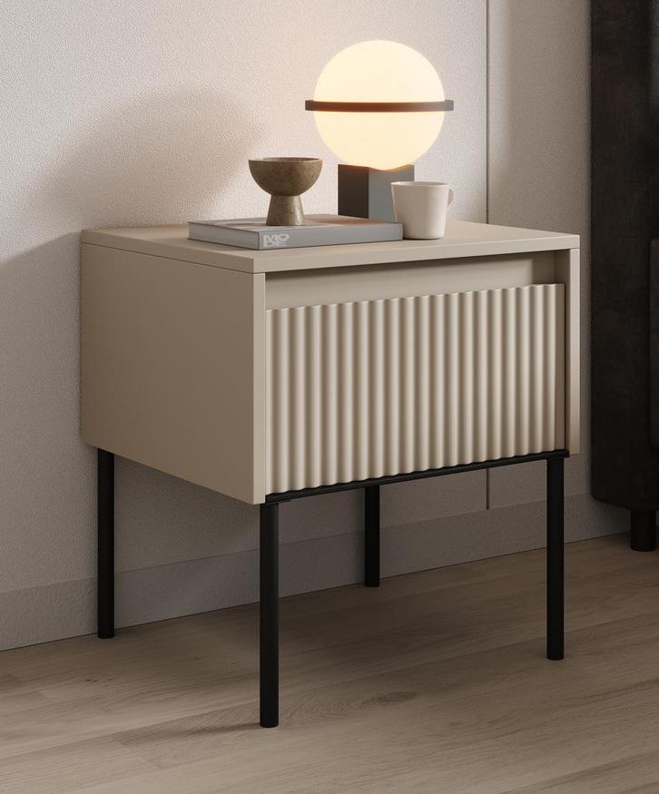 Meubella Nachtkastje Timoteo beige 45 cm met lade, Huis en Inrichting, Kasten | Overige, Nieuw, Verzenden