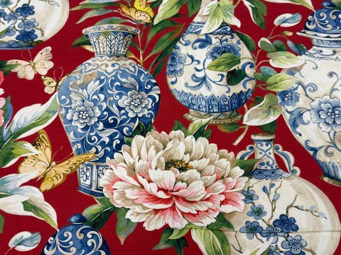 Elegante bloemenpracht met porseleindetails: Oeko-Tex stof, Antiek en Kunst, Antiek | Tapijten, Tafelkleden en Textiel