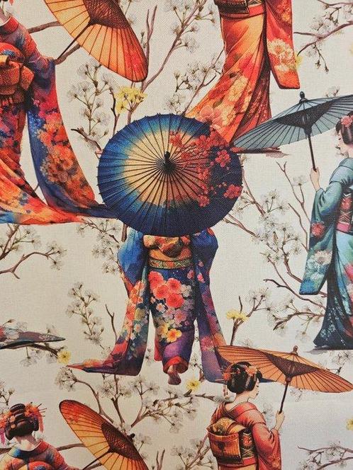 Weefsel Geishe en parasols – Japanse elegantie op een, Antiek en Kunst, Antiek | Tapijten, Tafelkleden en Textiel