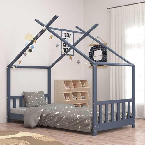 vidaXL Kinderbedframe massief grenenhout grijs 80x160 cm, Kinderen en Baby's, Kinderkamer | Bedden, Nieuw, Verzenden