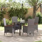 vidaXL Tuin Eettafel Set met kussen 5 pcs Grijs Poly rattan, Tuin en Terras, Verzenden, Nieuw