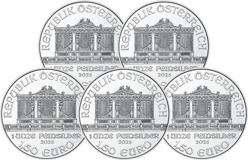 5 Troy Ounce - Argent .999 - Philharmonique 2025 - 155,5, Postzegels en Munten, Edelmetalen en Baren