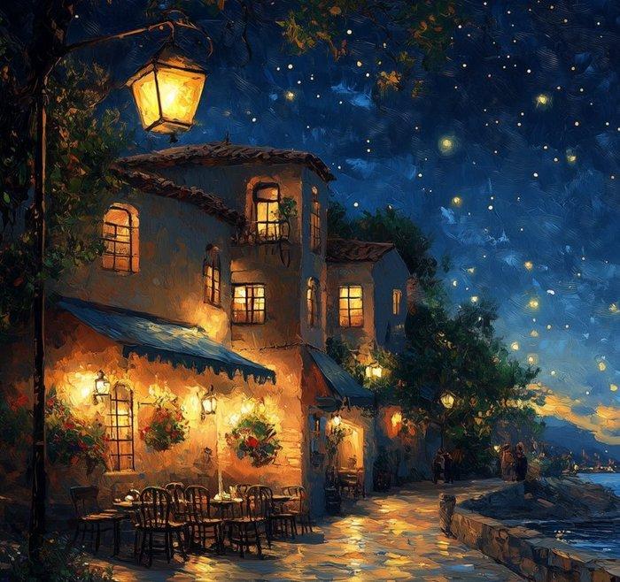 Irina Collins - Moonlight Café · NO Reserve, Antiek en Kunst, Kunst | Schilderijen | Modern