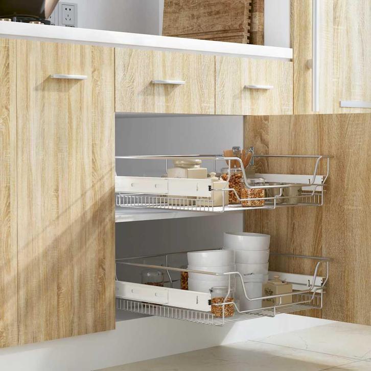 vidaXL Draadmanden uittrekbaar 2 st 600 mm zilverkleurig, Huis en Inrichting, Keuken | Keukenbenodigdheden, Nieuw, Verzenden