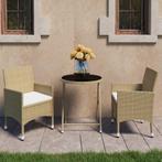 vidaXL 3-delige Bistroset poly rattan en gehard glas beige, Tuin en Terras, Tuinsets en Loungesets, Verzenden, Nieuw