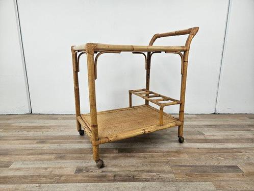 Serveerwagen - Vintage winkelwagen in rotan uit de jaren 70, Antiek en Kunst, Curiosa en Brocante
