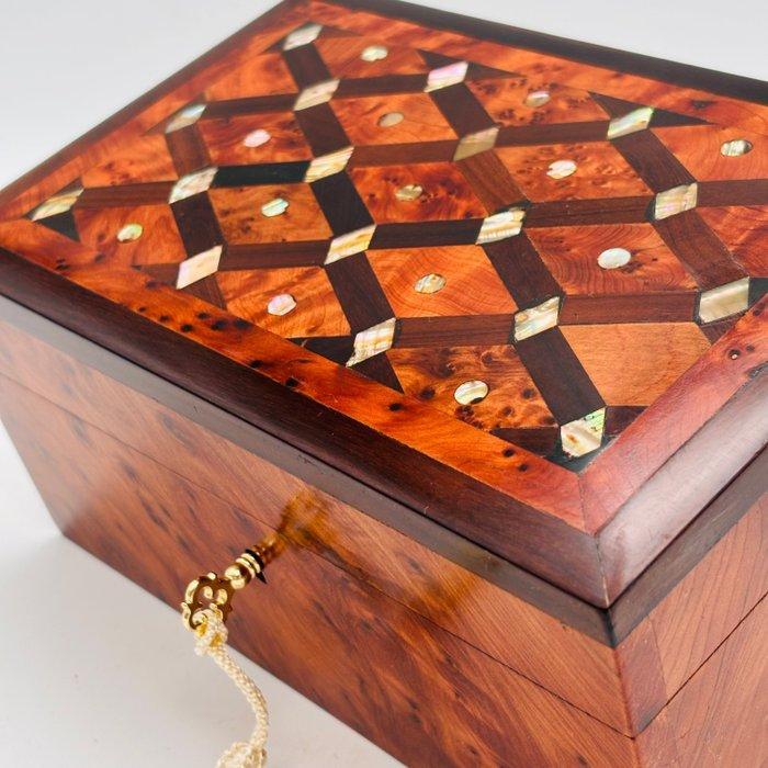 Boîte à bijoux - Bois (Thuya), Bois,, Nacre, Marqueterie,, Antiquités & Art, Curiosités & Brocante