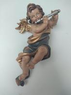 Sculpture, Holzfigur - farbiger Engel mit Querflöte -, Antiek en Kunst