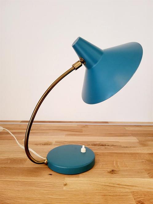 Vintage bureaulamp, metaal groen en messing heksenhoed, uit, Huis en Inrichting, Lampen | Tafellampen