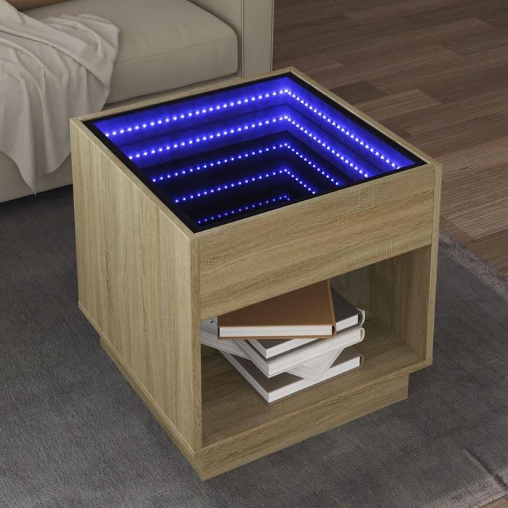 vidaXL Salontafel met Infinity LED 50x50x50 cm sonoma, Maison & Meubles, Tables | Tables de salon, Envoi