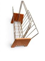 Tijdschriftenhouder - Metaal, Hout - Vintage teakhouten, Antiquités & Art