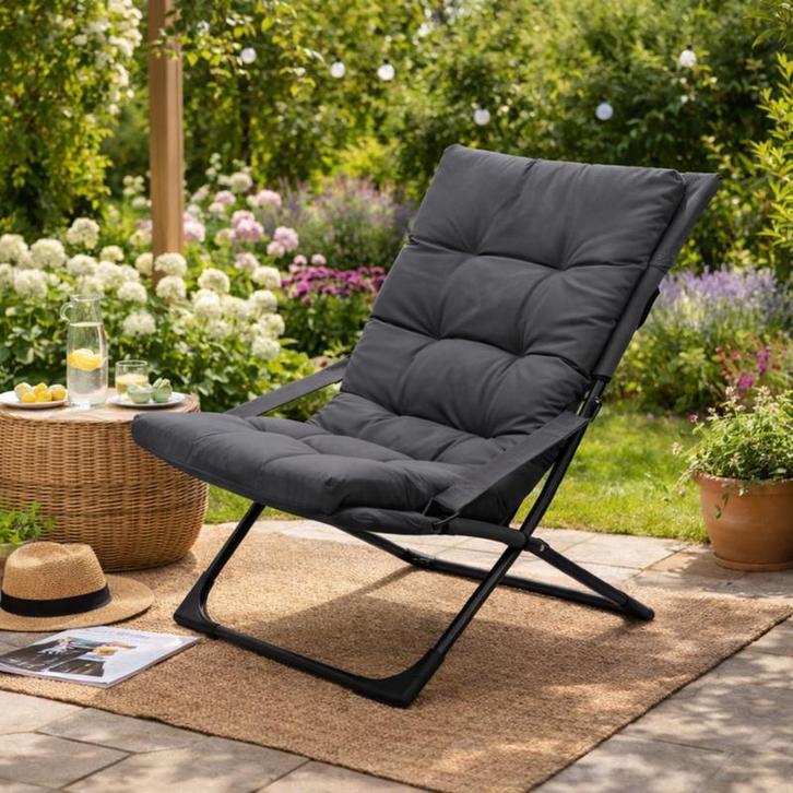 Fauteuil de jardin avec coussins - gris - 84 x 63 x 88 cm, Huis en Inrichting, Fauteuils, Verzenden