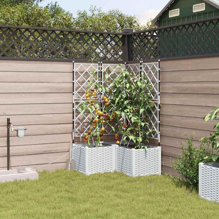 vidaXL Tuin Plantpot 3 pcs Wit Staal, Jardin & Terrasse, Pots de fleurs, Envoi