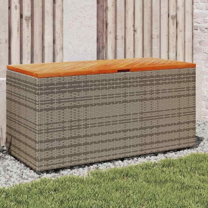 vidaXL Tuinbox 110x50x54 cm poly rattan en acaciahout grijs, Tuin en Terras, Bergingen en Tuinkasten, Nieuw, Verzenden