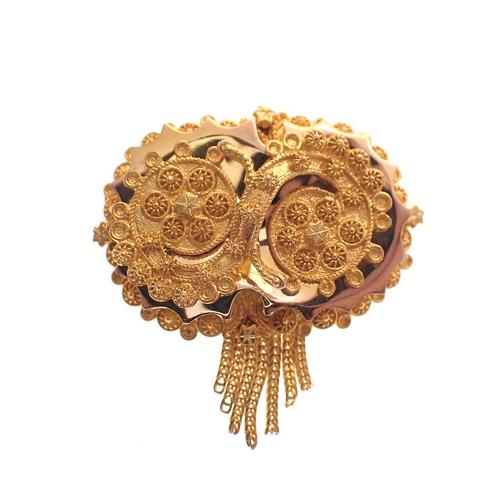 Gouden S-broche van filigrain techniek | Vintage/antiek, Handtassen en Accessoires, Broches, Overige kleuren, Gebruikt, Goud, Ophalen of Verzenden
