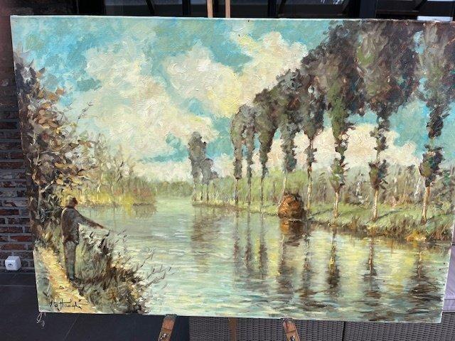 Cyriel Vanderhaeghe (XX) - Visvijver, Antiek en Kunst, Kunst | Schilderijen | Klassiek