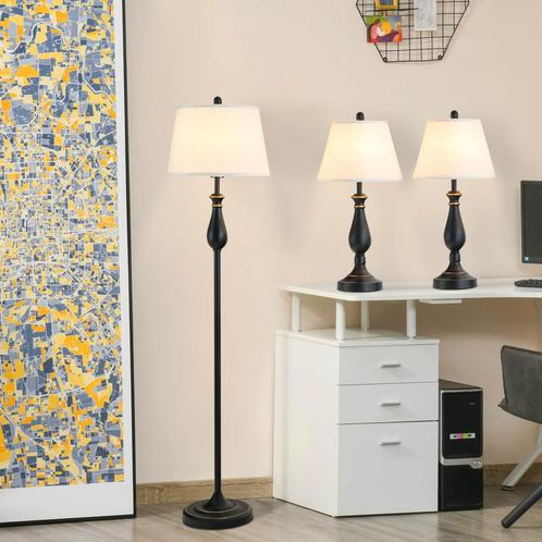 Lampenset - Vintage Home - Tafel- en vloerlamp - Zwart/wit, Huis en Inrichting, Lampen | Vloerlampen, Nieuw, Stof, Ophalen of Verzenden