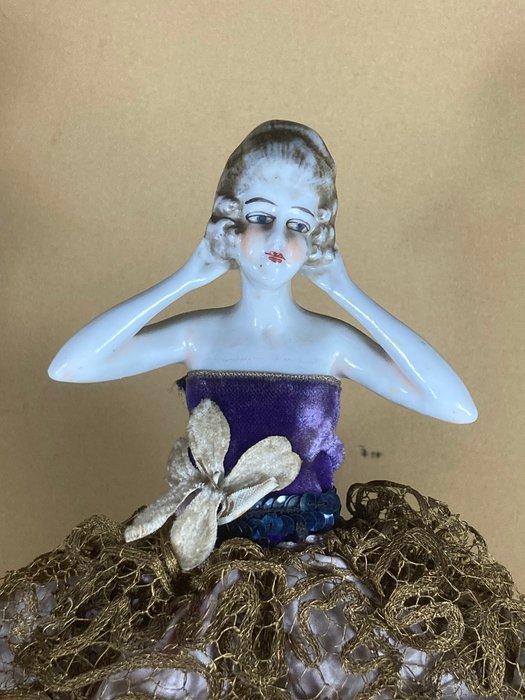 Lamp - Porselein, Textiel - Porseleinen halfdoll lamp, Antiek en Kunst, Curiosa en Brocante