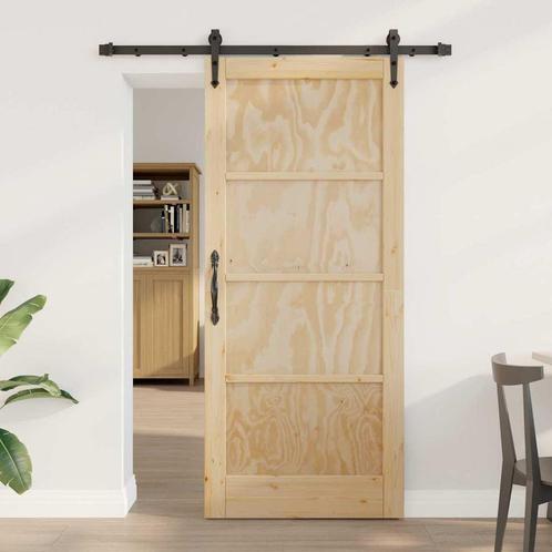 vidaXL Schuifdeur Handmatig Bruin 86 x 198.5 cm Massief, Doe-het-zelf en Bouw, Deuren en Vliegenramen, Nieuw, Verzenden