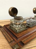 Inktpot - Hout, Messing, Glas, Antiek en Kunst