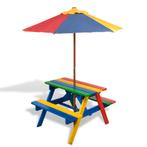 vidaXL Kinderpicknicktafel met banken en parasol hout