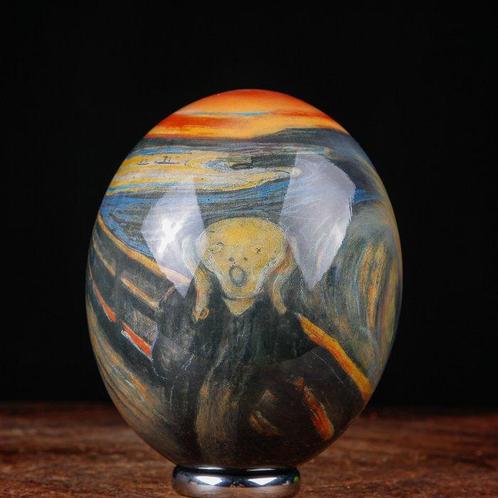 Œuf dautruche réel - Peinture artisanale - Œuf - Struthio, Verzamelen, Dierenverzamelingen