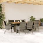 vidaXL 9-delige Tuinset met kussens poly rattan grijs, Tuin en Terras, Verzenden, Nieuw, Tuinset