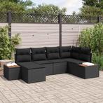 vidaXL Tuinbank Set met kussen 6 pcs Zwart Poly Riet, Verzenden, Nieuw