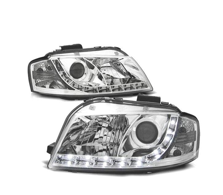Phares Pour Audi A3 8P Feux Diurnes Led Fond Chromé, Auto-onderdelen, Verlichting, Verzenden
