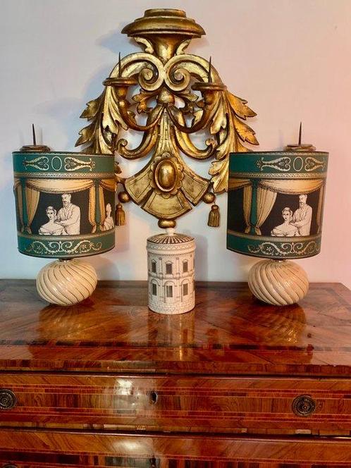 Lampe de table (2) - Abat-jour en papier peint Fornasetti, Antiek en Kunst, Antiek | Meubels | Stoelen en Sofa's