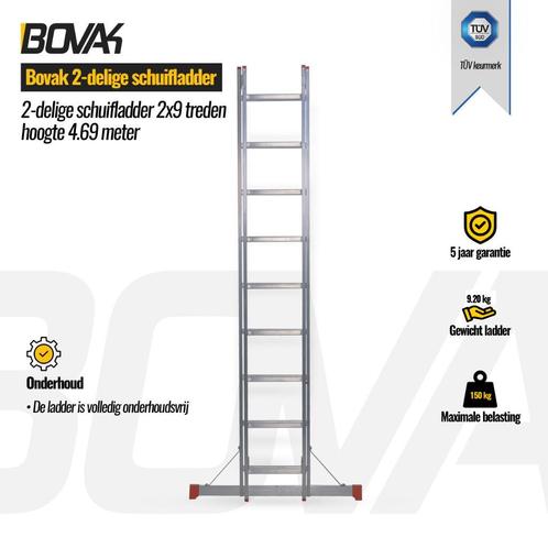 2 delige ladder - schuifladder - Opsteekladder - Bovak, Doe-het-zelf en Bouw, Ladders en Trappen, Ladder, Nieuw, Opvouwbaar of Inschuifbaar