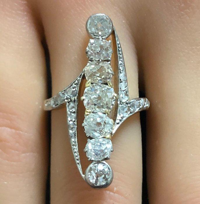 Zonder Minimumprijs - Ring - 18 karaat Geel goud, Platina -, Handtassen en Accessoires, Ringen