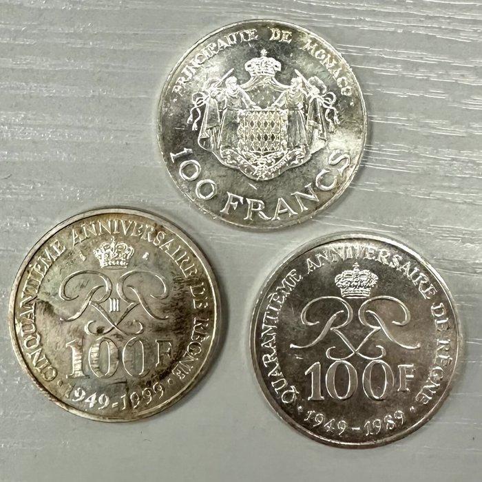 Monaco. 100 Francs 1982/1999 (lot de 3 monnaies en argent), Postzegels en Munten, Munten | Europa | Euromunten