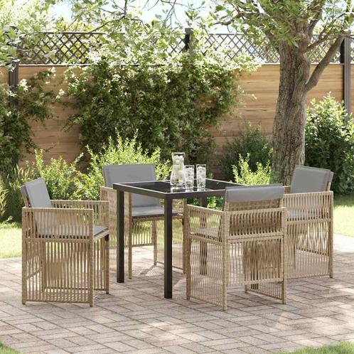 vidaXL Tuin Eettafel Set 5 pcs Beige Poly rattan, Tuin en Terras, Tuinsets en Loungesets, Nieuw, Verzenden