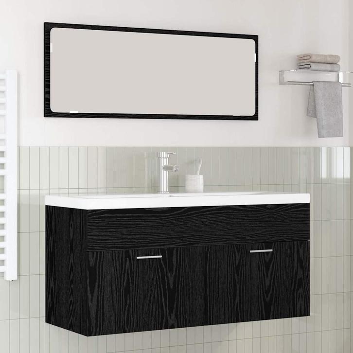 vidaXL Badkamerkast Zwart Eiken 100 x 38,5 x 46 cm Bewerkt, Huis en Inrichting, Badkamer | Badkamermeubels, Nieuw, Verzenden
