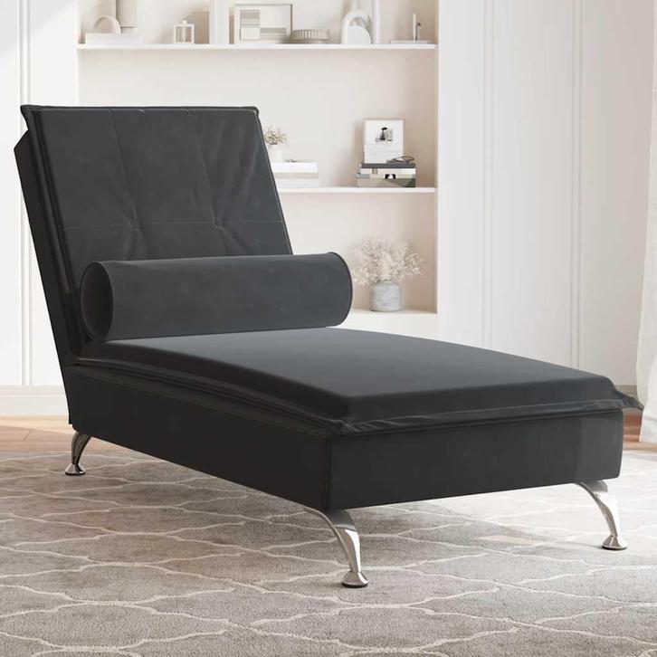 vidaXL Massage chaise longue met bolster fluweel zwart, Maison & Meubles, Canapés | Sofas & Chaises Longues, Envoi