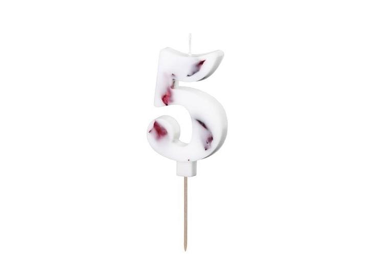 Birthday Candle Number 5, White with Flower Petals, 8 cm, Hobby en Vrije tijd, Feestartikelen, Nieuw, Verzenden