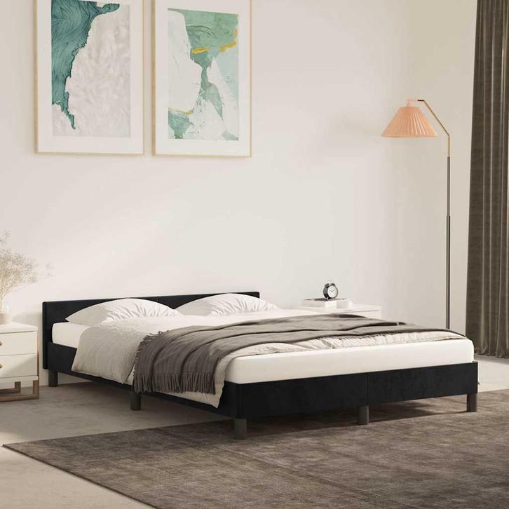 Bedframe fluweel zwart 140x190 | Retour Deal | 68% Korting!, Huis en Inrichting, Slaapkamer | Bedden, 140 cm, 190 cm of minder