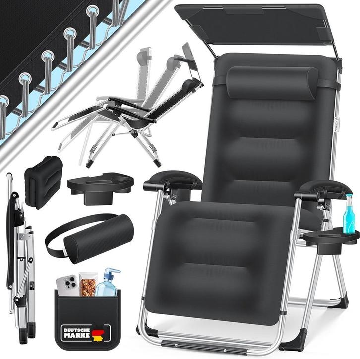 Tuinstoel - Ligstoel - Verstelbaar - Opvouwbaar - Zwart - KE, Tuin en Terras, Ligbedden, Nieuw, Verzenden