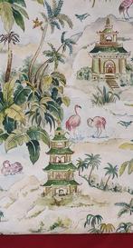 Exclusieve Aziatische stof met pagodes en flamingos -