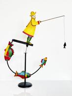 sculptuur, Vintage Balancing Fisherman Toy – Moving Folk Art