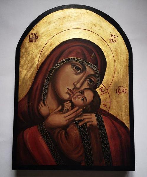 Icône - Mère de Dieu - Bois - Peint à la main - 34 x 47 cm, Antiek en Kunst, Antiek | Boeken en Manuscripten