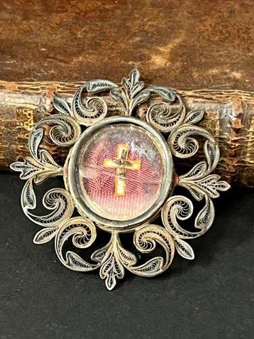 Reliekhouder - Glas, Textiel, Zilver - 1850-1900 - Heilige