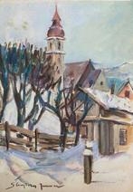J.Sluijter jr (1914-2005) - Winters bergdorp, Antiquités & Art, Art | Peinture | Classique