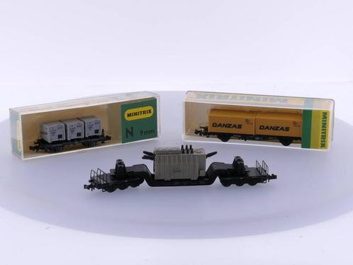 Schaal N Minitrix 3282 Container draagwagen met 2 Danzas..., Hobby & Loisirs créatifs, Trains miniatures | Échelle N, Enlèvement ou Envoi