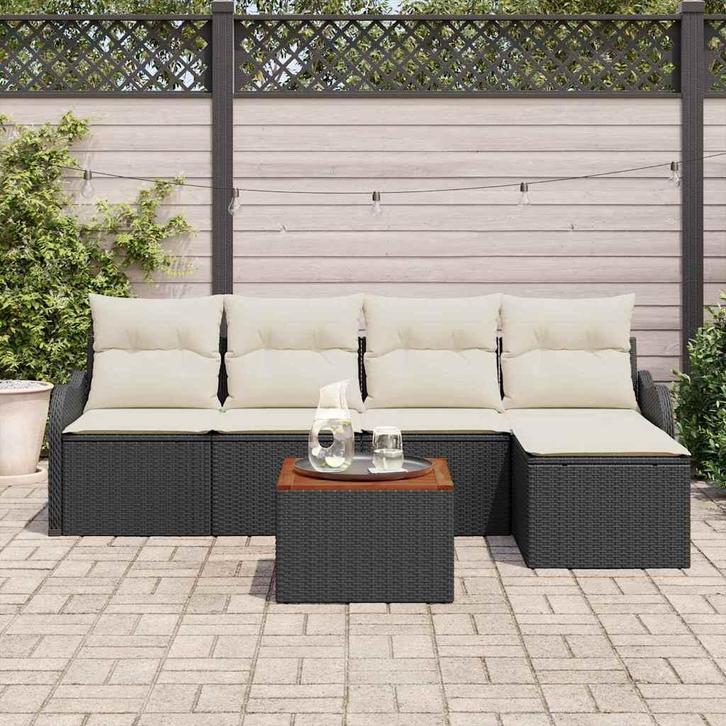 vidaXL Tuinbank Set met kussen 6 pcs Zwart poly rattan, Jardin & Terrasse, Ensembles de jardin, Envoi