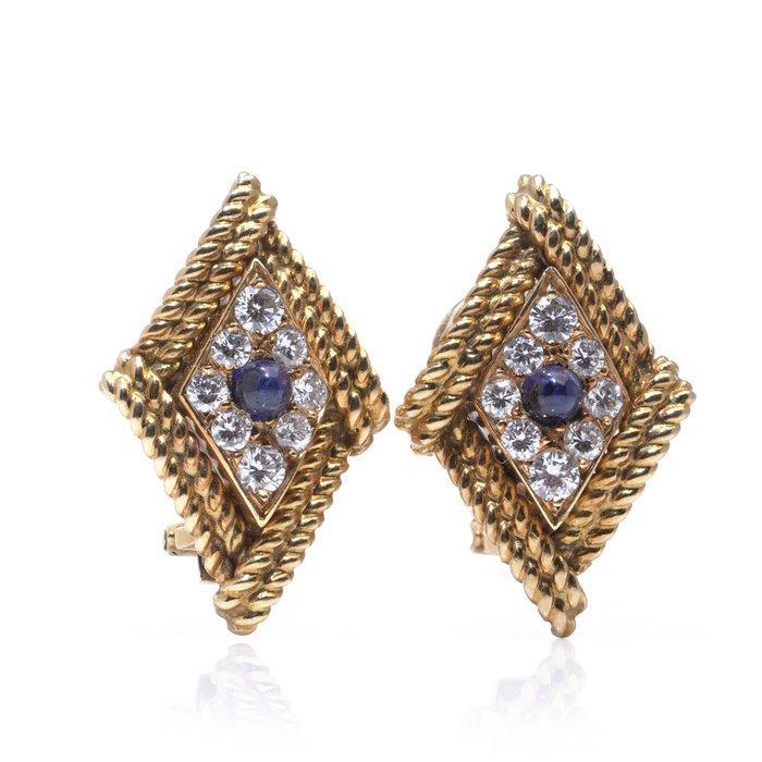 Other brand - Oorbellen Asprey 18kt goud saffier en diamant, Handtassen en Accessoires, Oorbellen
