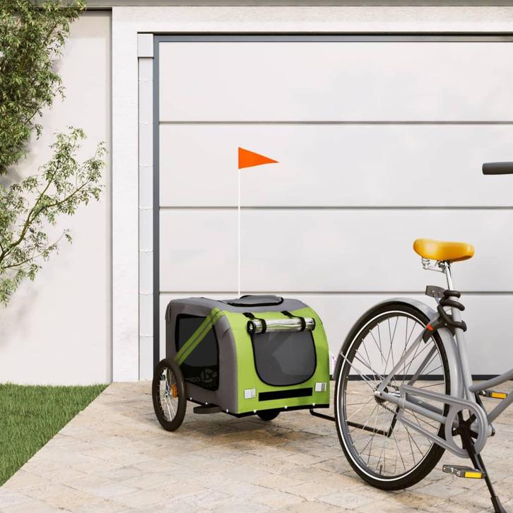 vidaXL Hondenfietstrailer oxford stof en ijzer groen en, Dieren en Toebehoren, Overige Dieren-accessoires, Nieuw, Verzenden